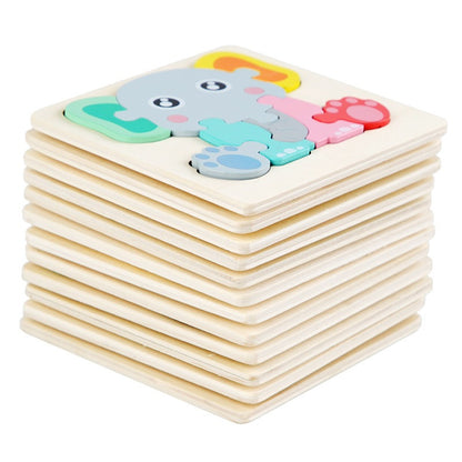 Wooden Small Puzzle Young Children Early Education Puzzle Card Buckle Three-Dimensional Animal Cartoon Shape Matching Puzzle Board Toys eprolo