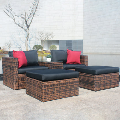 Luxury 5-Piece Outdoor Patio Furniture Set - Premium Wicker Sectional Sofa