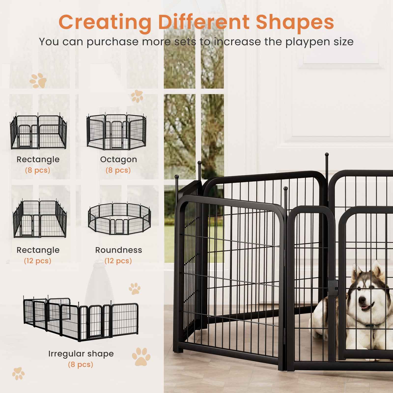 12-Panel Dog Fence - 24" Portable Indoor/Outdoor Pet Pen