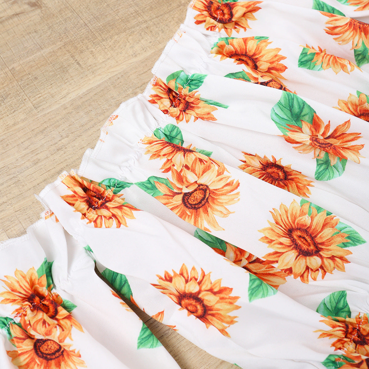 Girls New Korean Version Of Long Sleeve Sunflower Flared Top + Solid Color Suspender Skirt Two-Piece Set Shello Creative Boutique