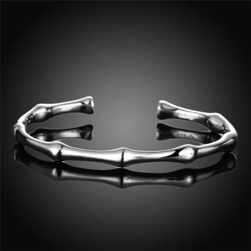 New Romantic Bracelet & Bangles for Women 925 Silver Hot Bamboo Joint Opening Cuff Bracelet Fashion Women Bangles Jewelry - Shello's Creative Boutique