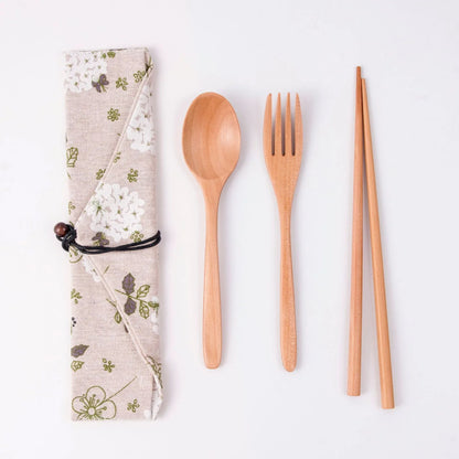 Japanese Style Long Handled Spoons, Forks, Chopsticks, Three Piece Set Of Wooden Portable Tableware, Chopsticks, Spoons, Set - Shello's Creative Boutique