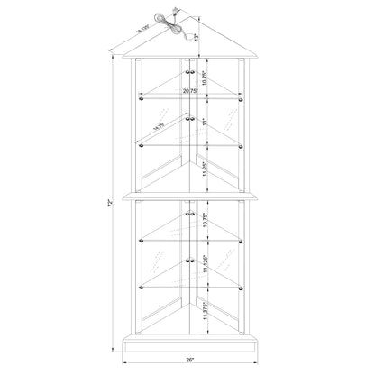 Corner Curio Dispaly Cabinet with Lights, Adjustable Tempered Glass Shelves, Mirrored Back,Cherry(E26 light bulb not included) eprolo