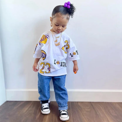 Children's Wear Boys And Girls Fashion Printed Letter T-Shirt Ins Style Children's Wear Versatile Top Women - Shello's Creative Boutique