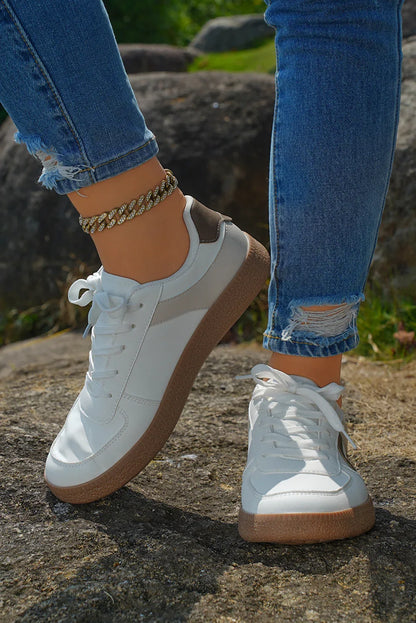 Coffee PU Leather Sneakers - Lace-Up Casual Trainers - Shello's Creative Boutique