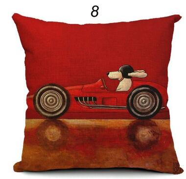 Pillow Lovely Cartoon Dog Driving Car Vintage Almofadas 45X45CM Linen Pillow Decorative Linen Cushion Cover Shello Creative Boutique