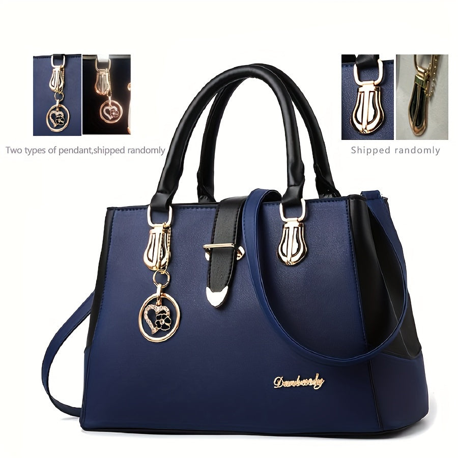 Women's Letter Detail Shoulder Bag, Elegant Double Handle Purse, Simple Large Handbag For Work Shello's Creative Boutique
