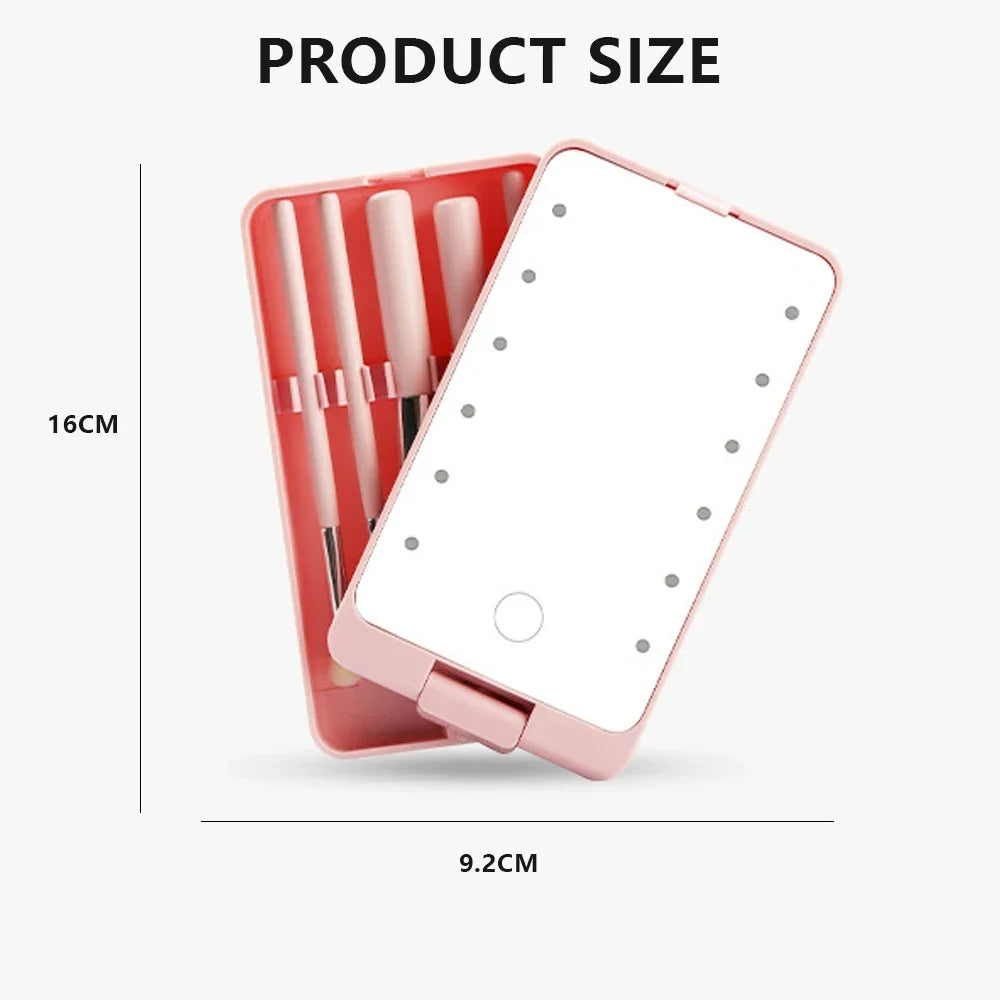 LED Folding Rotating Cosmetic Mirror Box with Brush Shello Creative Boutique