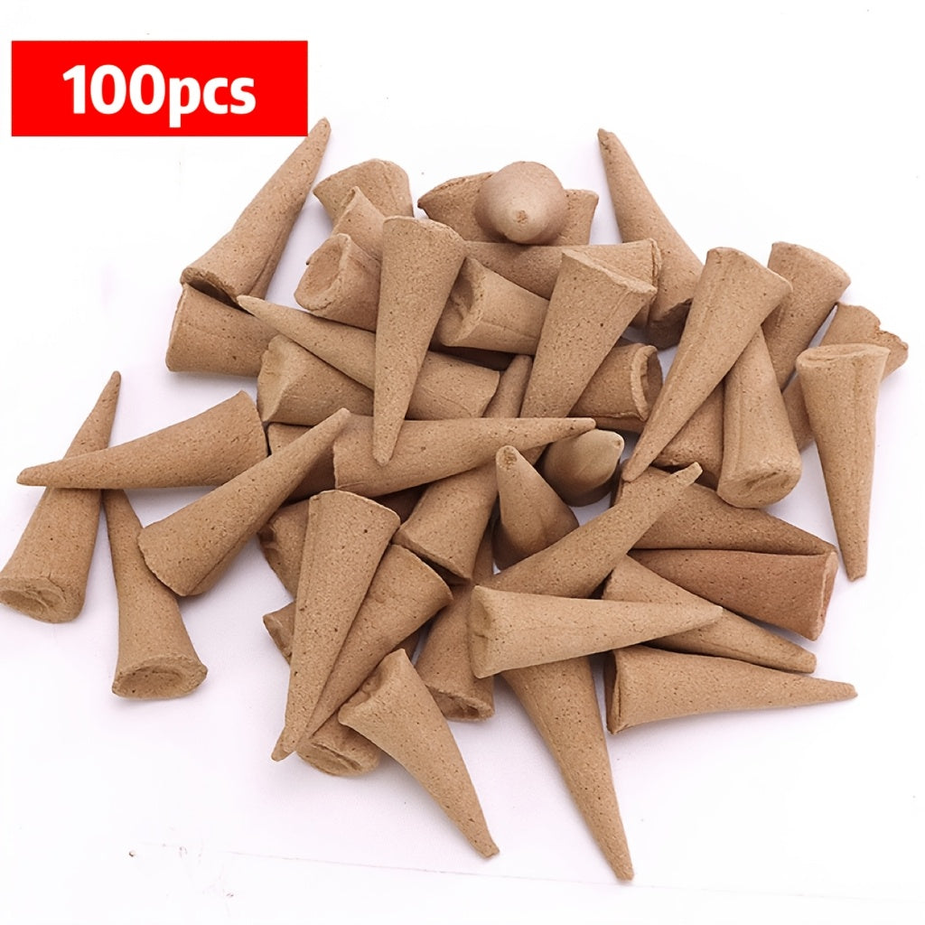 100pcs Sandalwood & Mugwort Incense Cones - Long-Lasting Fragrance for Home & Yoga - Shello's Creative Boutique