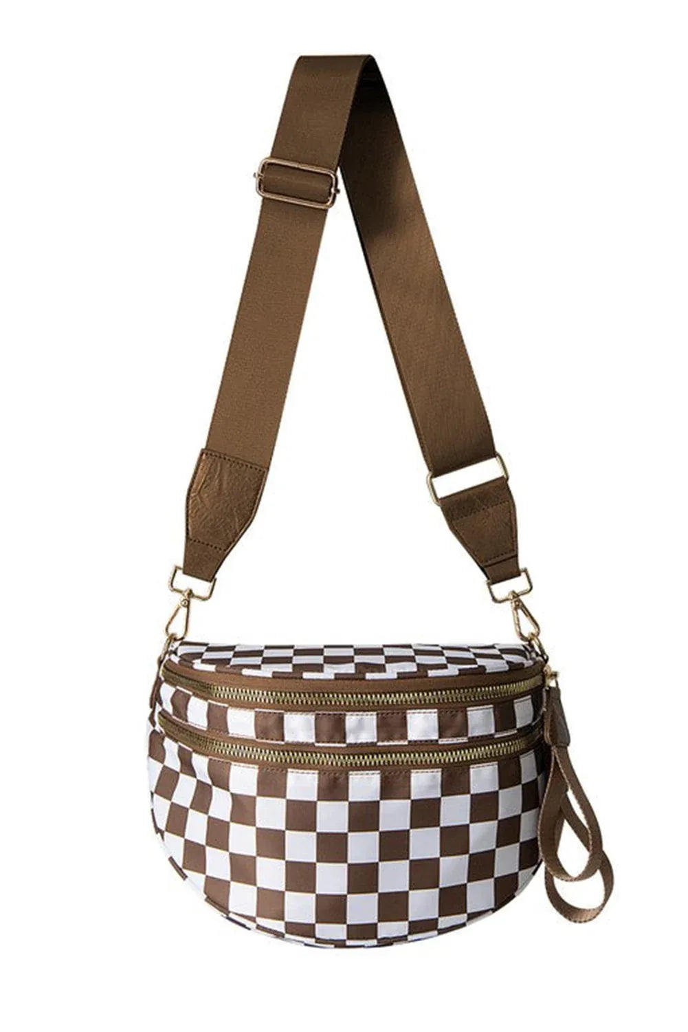 Chestnut Checkered Print Wide Strap Large Crossbody Bag - Shello's Creative Boutique