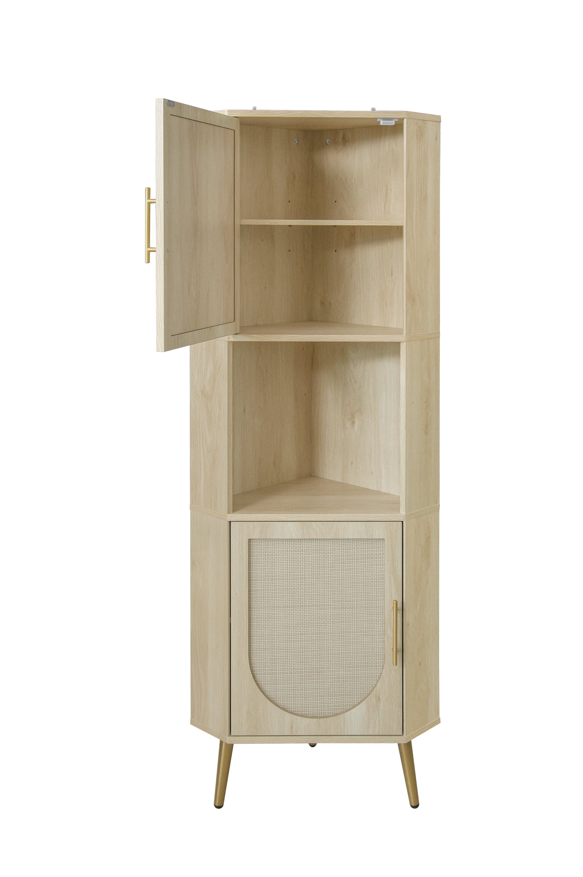 Corner cabinet ,Rattan door,Freestanding Corner Tables For Small Spaces, Corner Shelf Stand For Living Room, Kitchen, Bathroom eprolo