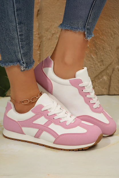 Pink Contrast Lace-Up Sneakers - Round Toe Casual Trainers - Shello's Creative Boutique