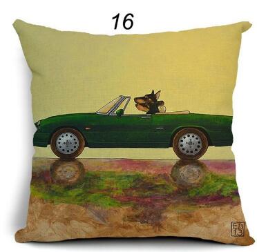Pillow Lovely Cartoon Dog Driving Car Vintage Almofadas 45X45CM Linen Pillow Decorative Linen Cushion Cover Shello Creative Boutique