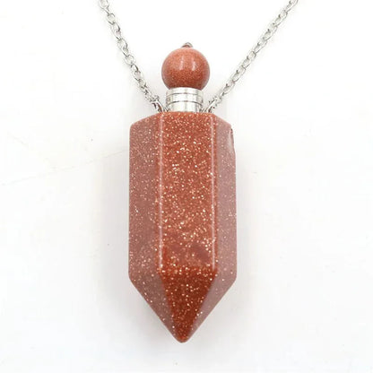 Natural Crystal Hexagonal Perfume Bottle Pendant Necklace Fluorite Pendant Essential Oil Jar Chain Necklace - Shello's Creative Boutique