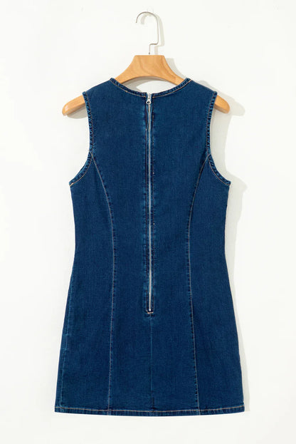 Dirty Blue Zipped Bodycon Sleeveless Denim Mini Dress - Shello's Creative Boutique