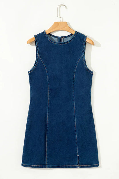 Dirty Blue Zipped Bodycon Sleeveless Denim Mini Dress - Shello's Creative Boutique