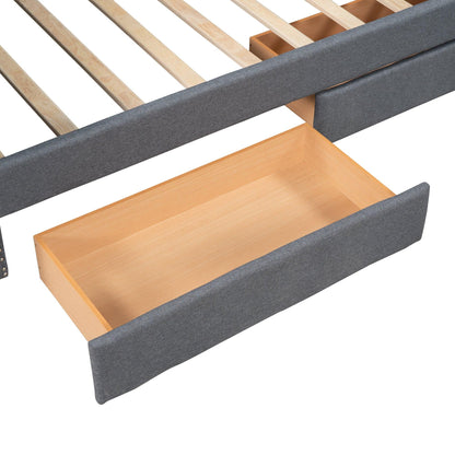 Upholstered Twin Size daybed with Two Drawers Wood Slat Support Gray - Shello's Creative Boutique