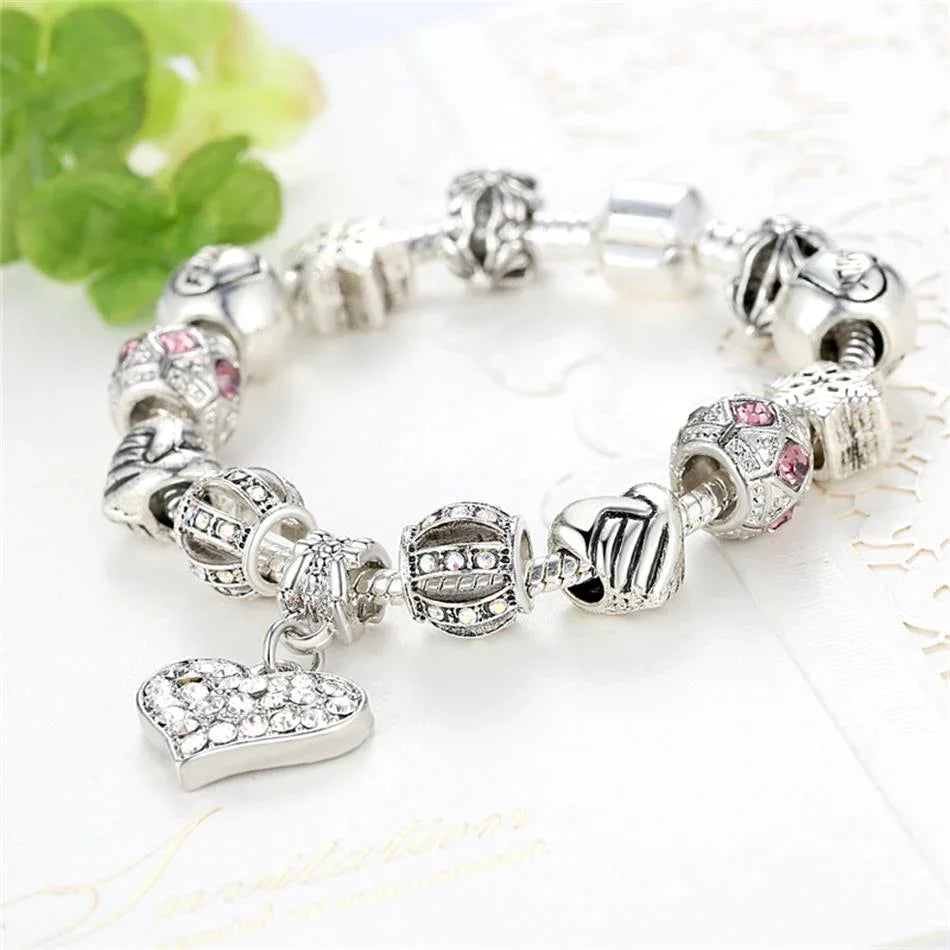 Women Bracelet 925 Unique Silver Crystal Charm Bracelet for Women DIY Beads Bracelets & Bangles Jewelry - Shello's Creative Boutique