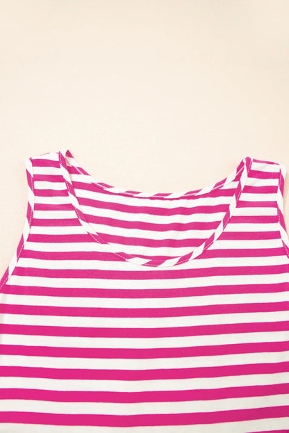 Rose Stripe U Neck Sleeveless Loose Fit Mini Dress - Shello's Creative Boutique