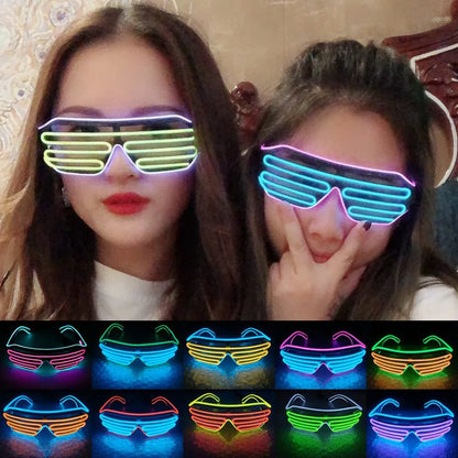 Double-colored Neon Luminous Glasses Flashing Eyeglass Party Wire LED Light Glasses Halloween Fluorescent Glowing Glasses Party - Shello's Creative Boutique