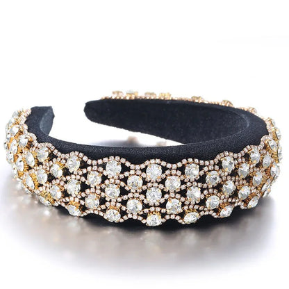Fashionable full set rhinestone wide edge solid color sponge head hoop - Shello's Creative Boutique