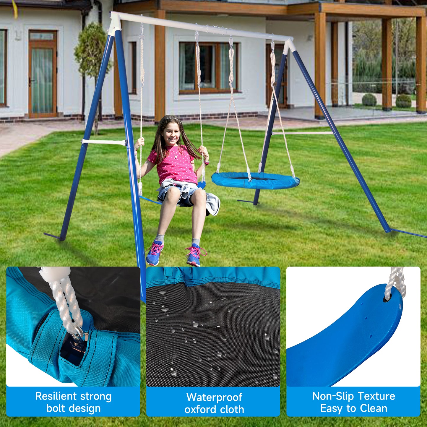 Kids Metal Swing Set for Backyard Outdoor Playground Two Functional Swing Set For Kids Outdoor Equipment eprolo