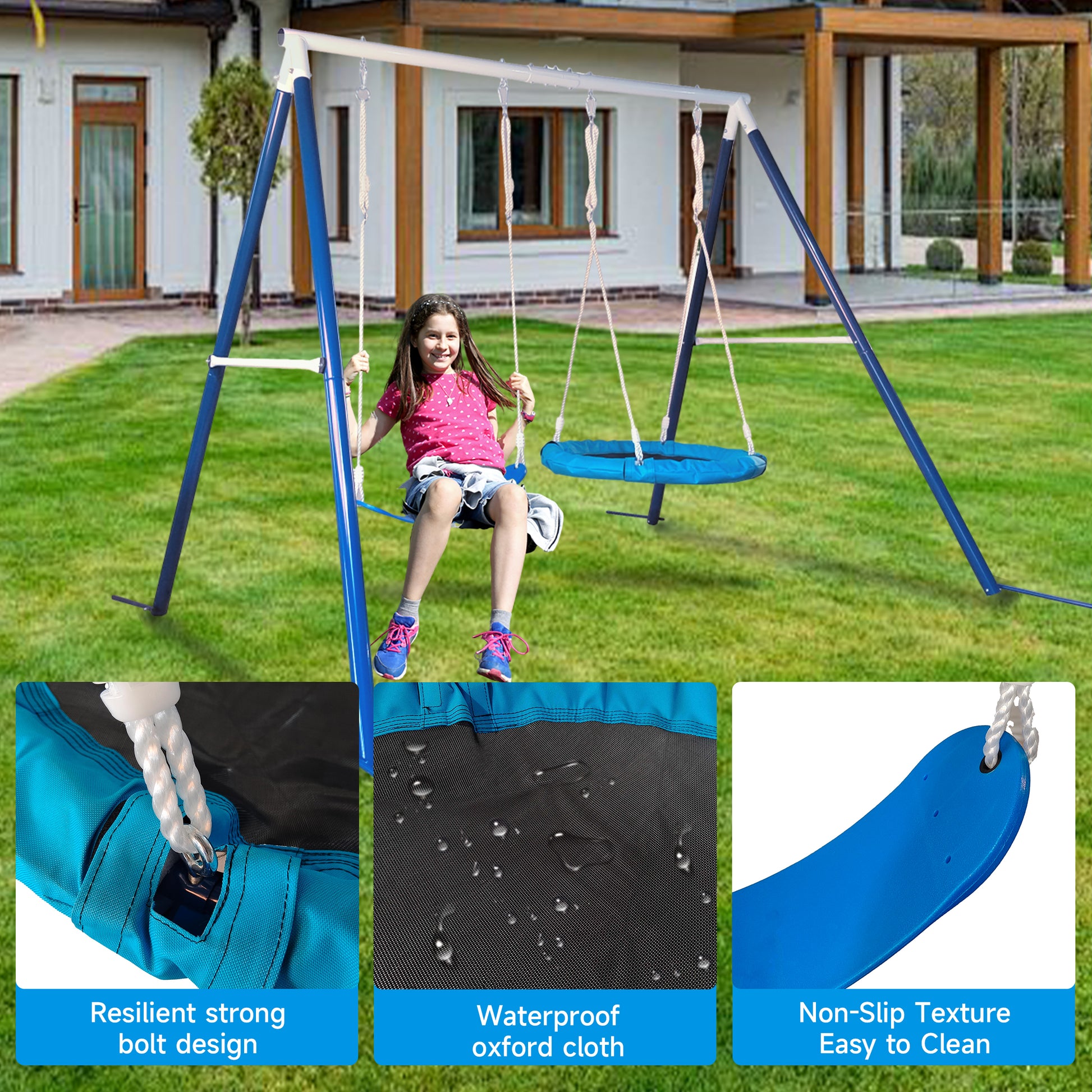 Kids Metal Swing Set for Backyard Outdoor Playground Two Functional Swing Set For Kids Outdoor Equipment eprolo