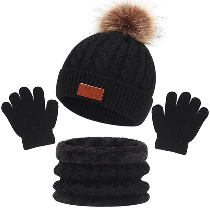 Children's hats, scarves, gloves, three piece set, autumn and winter new single ball baby hats - Shello's Creative Boutique