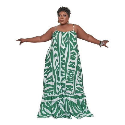 Plus Size Halter Beach Dress - Printed Maxi Dress L-5XL - Shello's Creative Boutique
