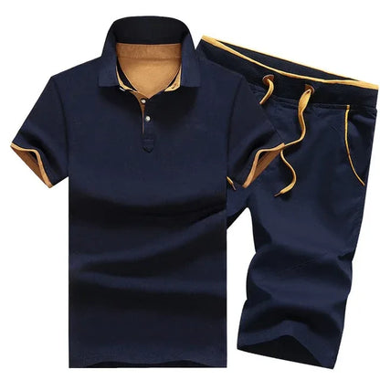 Cotton Mens Sets Summer Button Polo Shirts Sets Turn Down Mens Shorts 4XL Men Clothes 2 Piece Set Elastic Waist Shorts - Shello's Creative Boutique