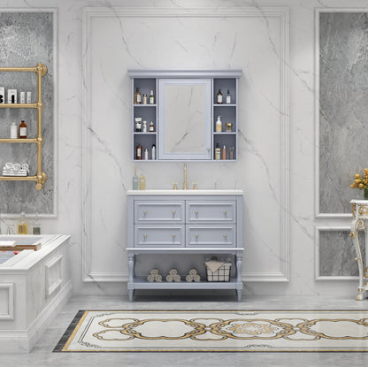 36'' Bathroom Vanity with Medicine Cabinet, Modern Mirror Cabinet with Adjustable Shelf, Bathroom Storage Cabinet with 4 Drawers - Shello's Creative Boutique