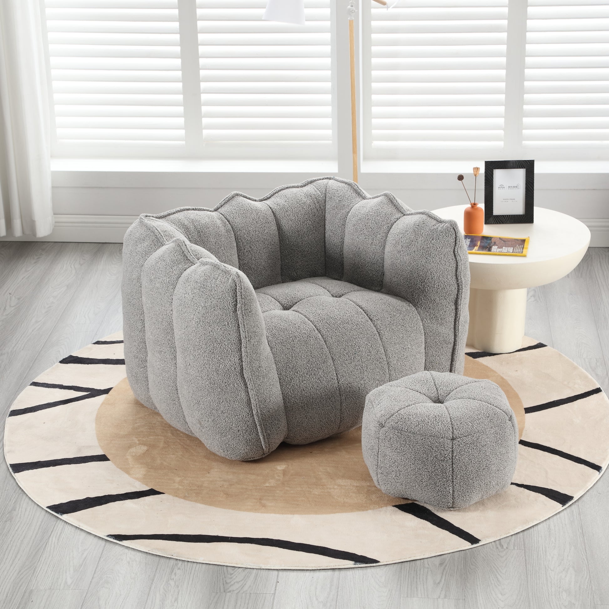 Soft Bean Bag Chair with High Resilient Foam(Chips)for living room and bedroom,Comfortable Square Lazy Sofa with Footstool eprolo