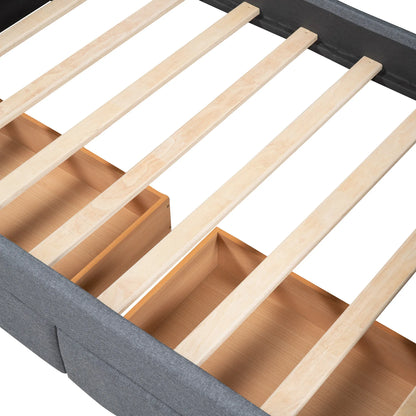 Upholstered Twin Size daybed with Two Drawers Wood Slat Support Gray - Shello's Creative Boutique