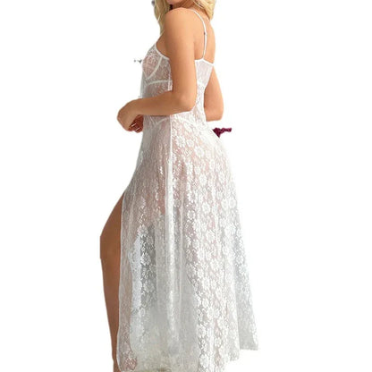 Sexy lingerie, sexy women's suspender lace long slit nightgown, pajamas - Shello's Creative Boutique