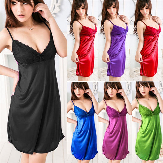 Ladies Night Satin Silk Nightgown Babydoll Nightdress Chemise Lace Robe Sleepwear Dress eprolo