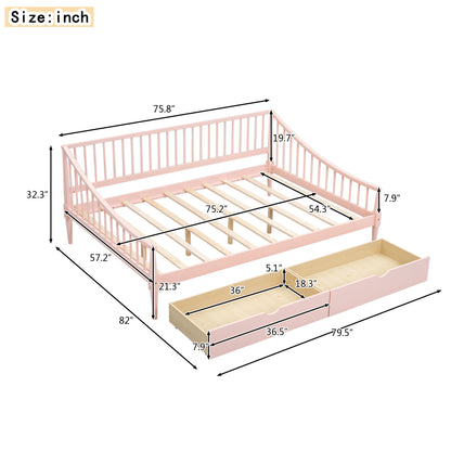 Full Size Daybed with Two Storage Drawers and Support Legs Pink Shello Creative Boutique