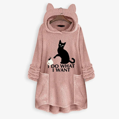 Womail Hoodie Sweatshirt Womens winter Fleece Cat Ear Long Pocket loose Casual Hooded Feminine Oversize Sweatshirt Plus Size - Shello's Creative Boutique