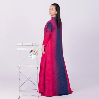 Spring Multicolor Printing Round Neck Long Sleeve Loose Plus Size Luxury Evening Dresses - Shello's Creative Boutique
