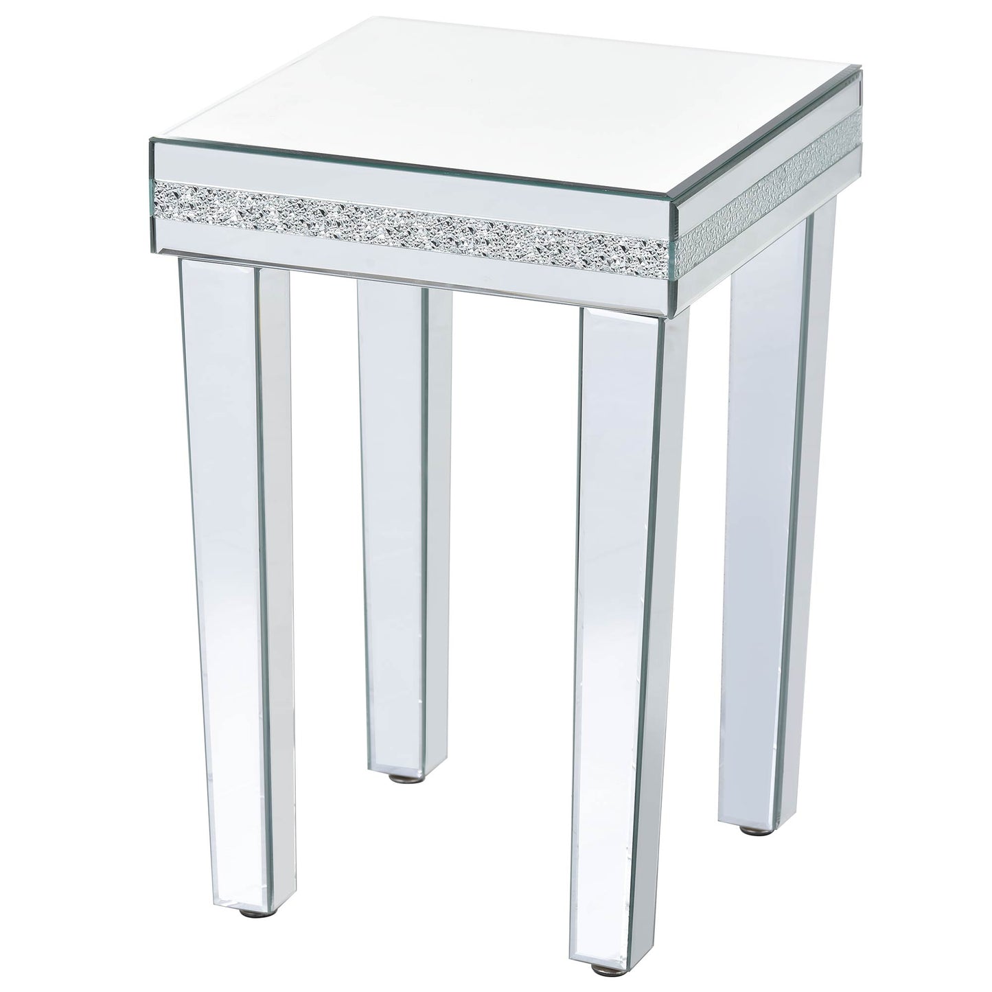 ON-TRANS glass mirror edge table, easy to assemble crystal design and adjustable height leg edge table, silver eprolo