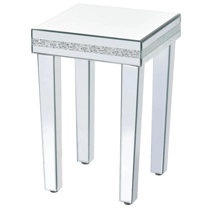 ON-TRANS glass mirror edge table, easy to assemble crystal design and adjustable height leg edge table, silver - Shello's Creative Boutique
