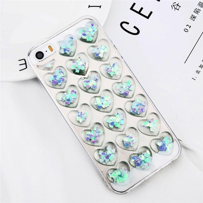 3D Love Heart Glitter Phone Case - Bling Soft Cover for iPhone 5 to XS Max