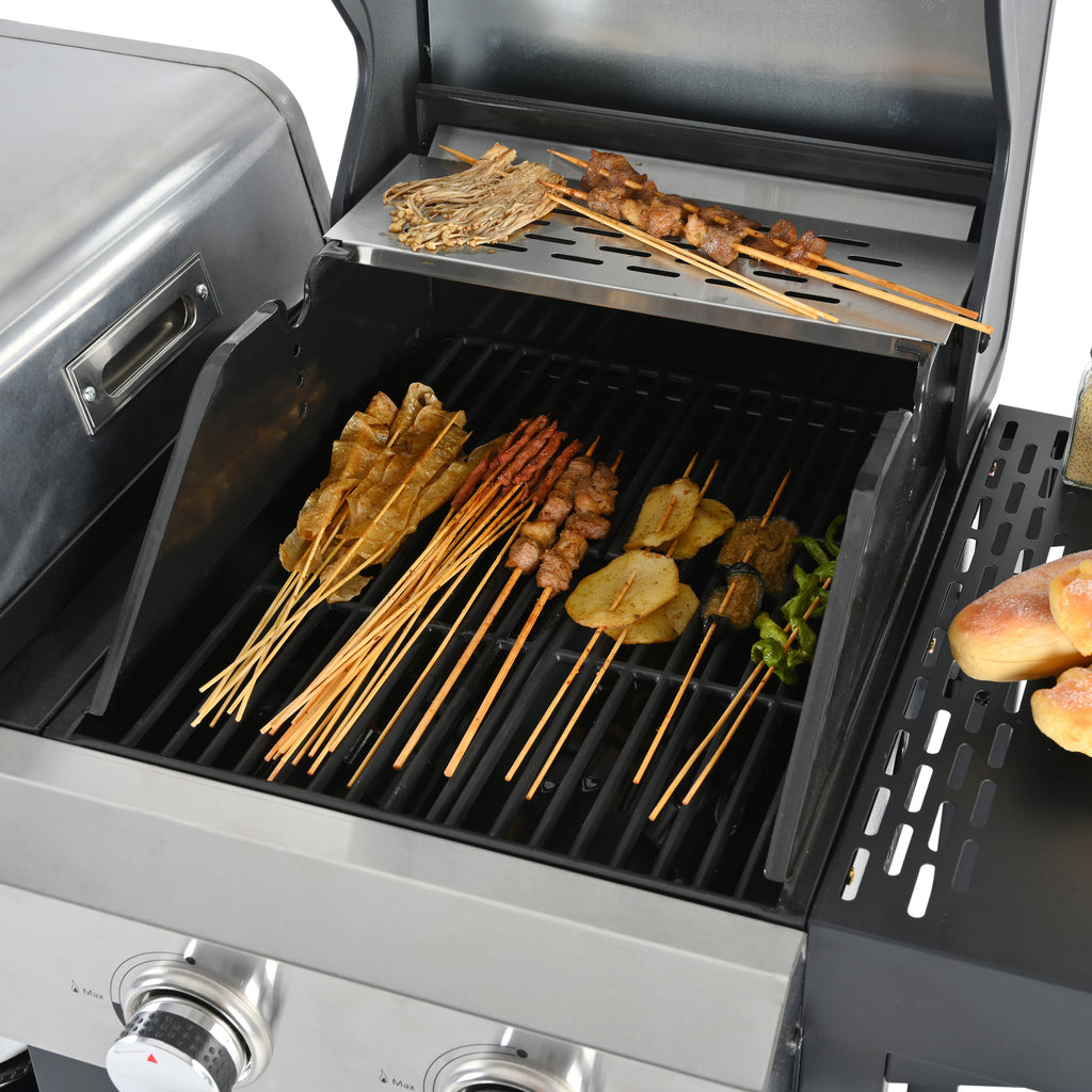 2+2 multifunctional gas barbecue grill and covered grill combination for outdoor cooking - barbecue, barbecue, pizza. eprolo
