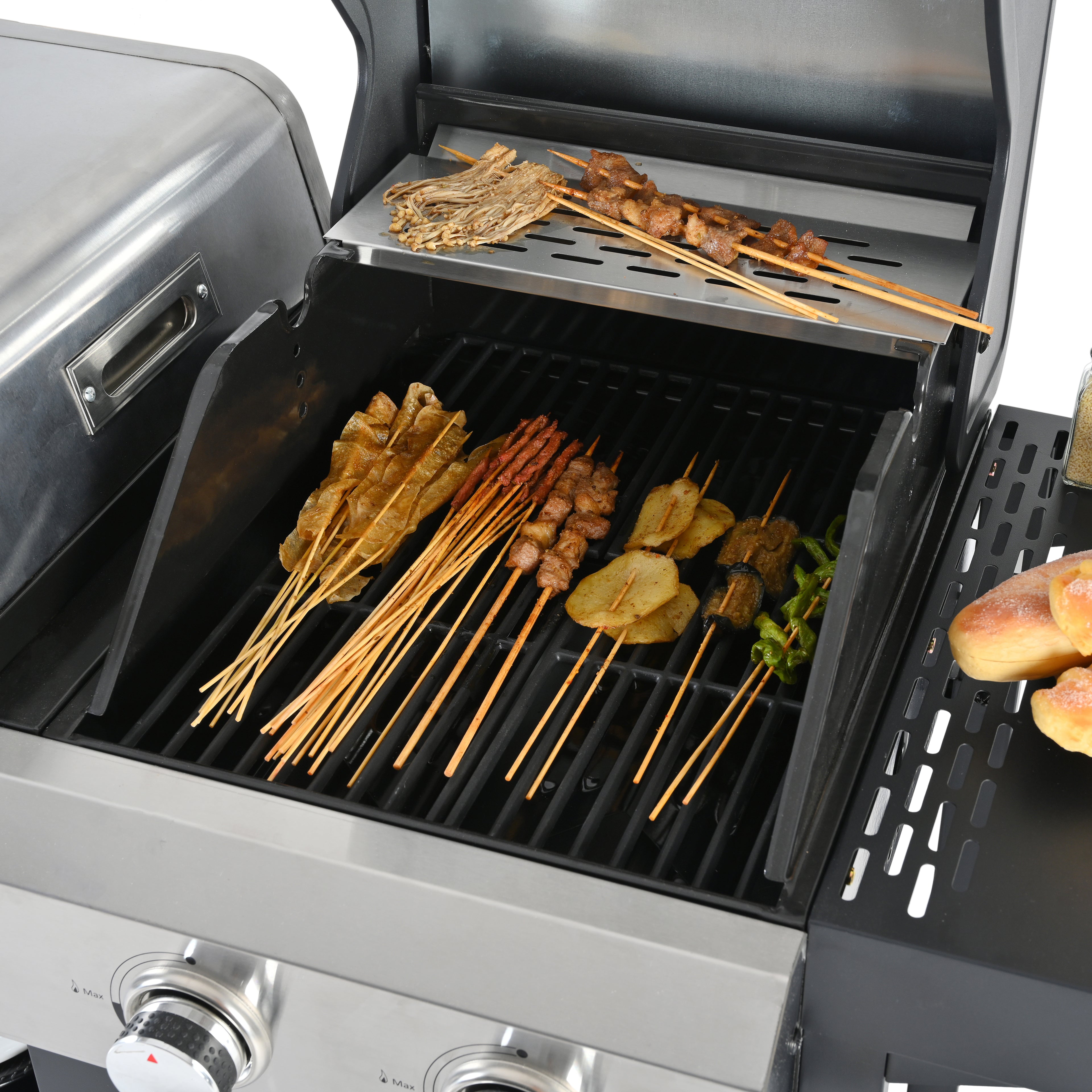 2+2 multifunctional gas barbecue grill and covered grill combination for outdoor cooking - barbecue, barbecue, pizza. eprolo