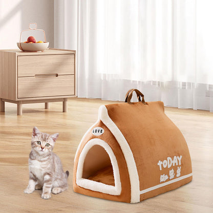 Adorable Toast Bread Pet Bed - Cozy Semi-Enclosed Cat & Dog Bed