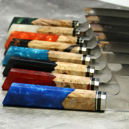 Amberknife 8-Inch Kiritsuke Knife – 67 Layers VG10 Damascus Steel with Stabilized Wood Handle - Shello's Creative Boutique