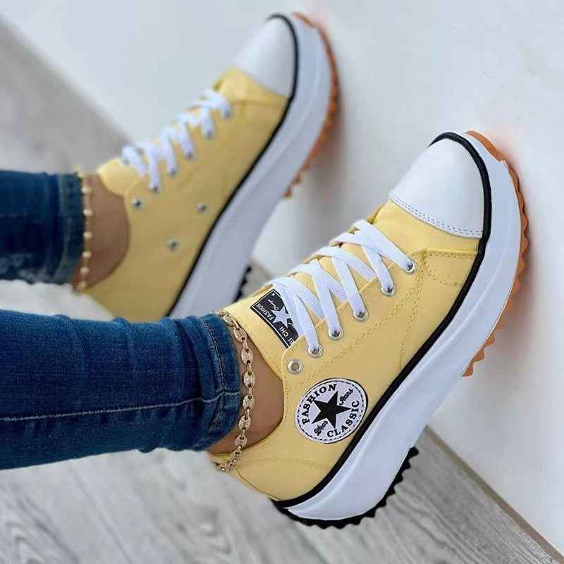 Low-cut single shoes for women, thick-soled canvas shoes, front lace-up platform soles, large size women's shoes-Shello's Creative Boutique