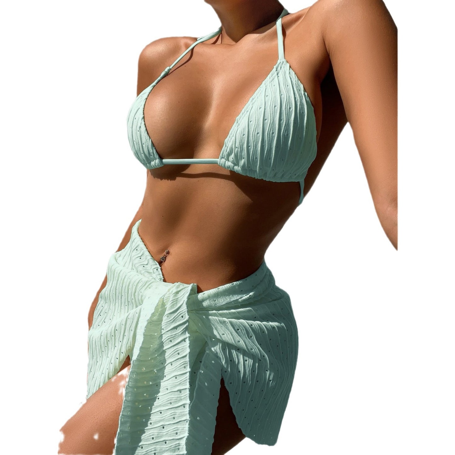 Swimsuit backless sexy solid color bikini mesh short skirt bikini three piece set eprolo