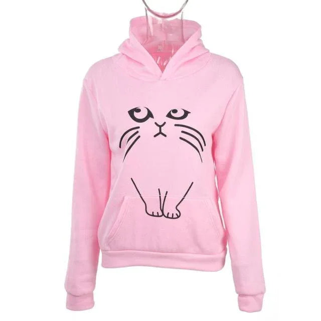 Women Hoodies With Ear Cat Pattern Casual Sweatshirts Pullover Top Female Winter Autumn Long Sleeves Hoodie Coat - Shello's Creative Boutique