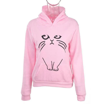 Women Hoodies With Ear Cat Pattern Casual Sweatshirts Pullover Top Female Winter Autumn Long Sleeves Hoodie Coat - Shello's Creative Boutique
