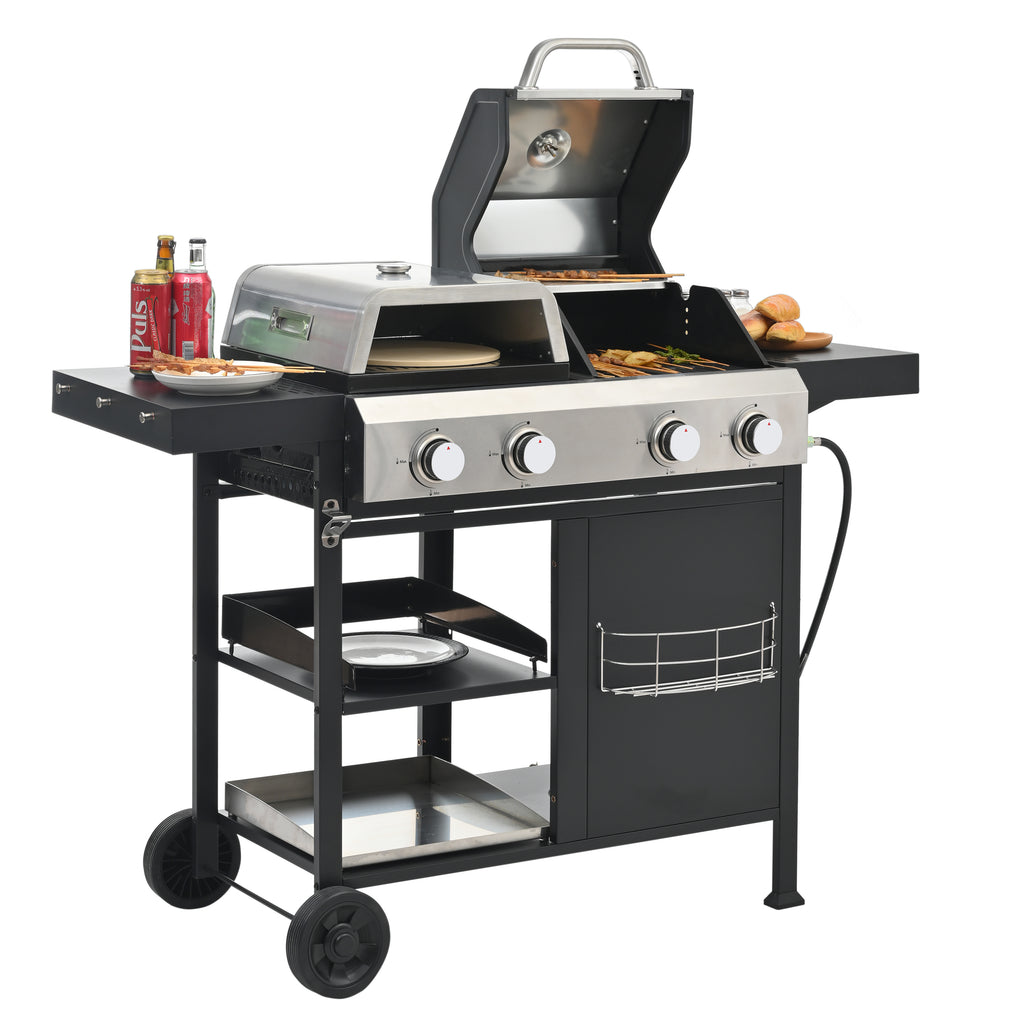 2+2 multifunctional gas barbecue grill and covered grill combination for outdoor cooking - barbecue, barbecue, pizza. eprolo